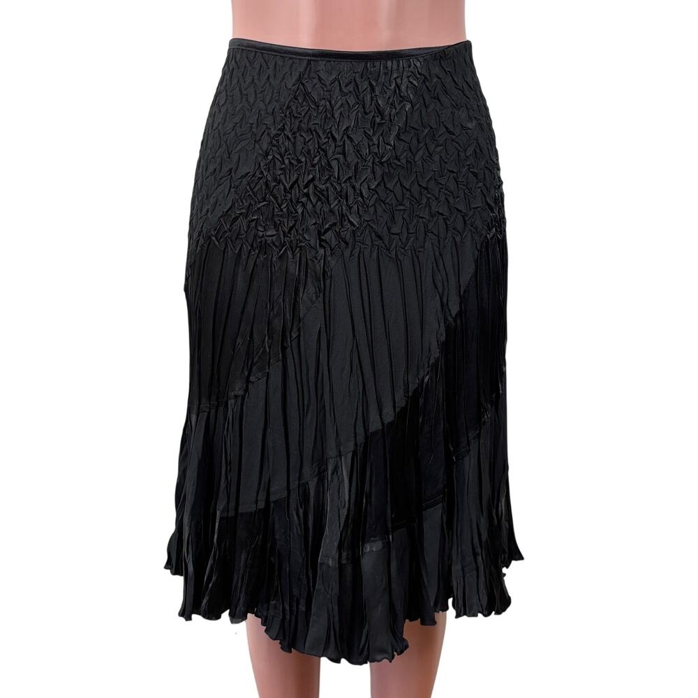 Vintage Cache Black Crinkle Pleated Knee-length Skirt Pull On Small whimsygoth